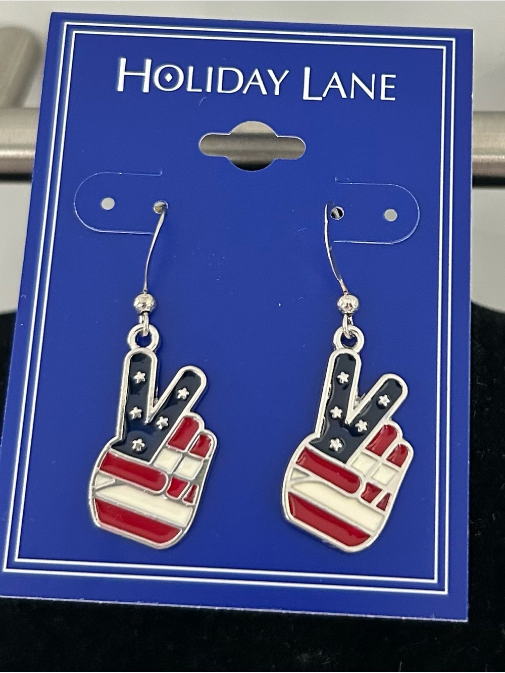 Holiday Lane American Flag Peace Sign Dangle Earrings - Red, White & Blue